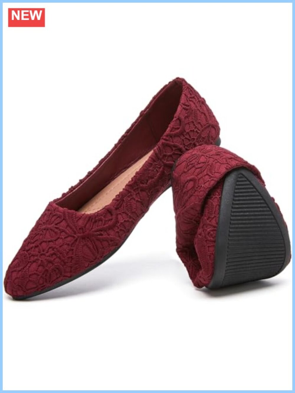 Womens Lace Ballet Flats Pointed Toe Flower Embroidered Dress Shoes